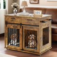 thumbnail image 6 of Uforic 39 in Dog Crate Furniture,Dual-Door Dog Kennel Indoor with Drawer & Wheels,Wooden Dog Crate House for S/M/L Size Dogs, End Table,39.3"L x 25.1"W x 31.8"H,Rustic Brown, 6 of 6