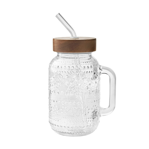 The Pioneer Woman Glass Channing 32-Ounce Tumbler with Wood Lid , Clear