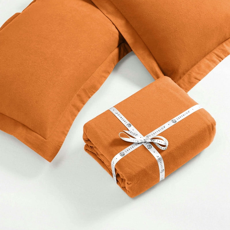 Superior Cotton Flannel Solid Duvet Cover Set, King/California King, Pumpkin