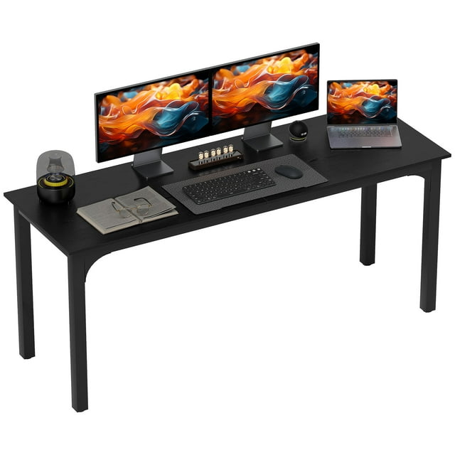 HOMCOM 71" Computer Desk, Study Desk with Metal Legs, Distressed Black