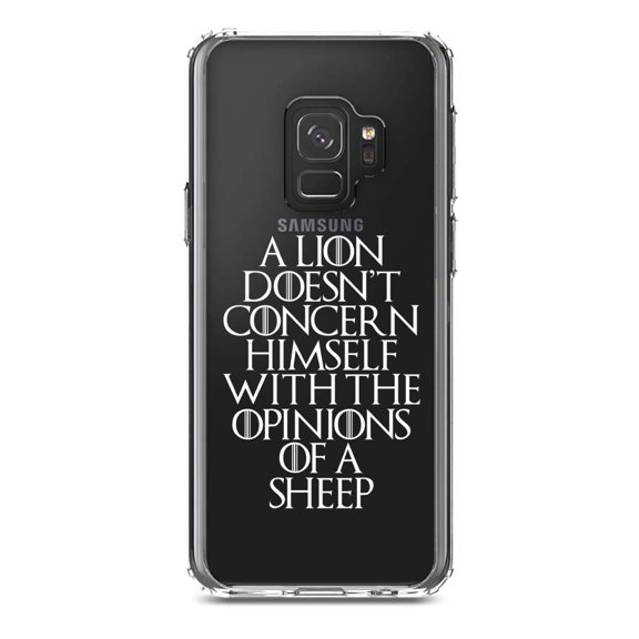 DistinctInk Clear Shockproof Hybrid Case for Samsung Galaxy S9 (5.8" Screen) - TPU Bumper Acrylic Back Tempered Glass Screen Protector - Lion Doesn't Concern With Opinions Sheep