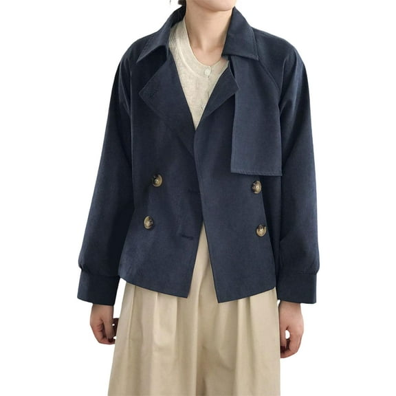 Baqcunre Trench Coats For Women Trench Coat Female Short Small Worker Jacket Retro Loose Yinglun Style Thin Coat Lady In Windproof And Warm Jacket Crop Tops Womens Fall Fashion 2023 Blue L