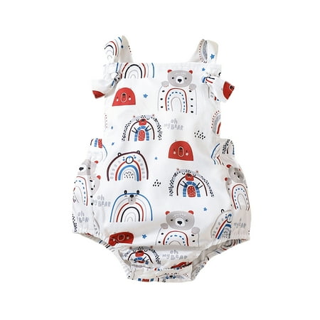 

Sunisery Toddler Baby Boys Girls Spring Romper Sleeveless Backless Bear Print Bodysuit Newborn Jumpsuit Clothes White　6-9 Months