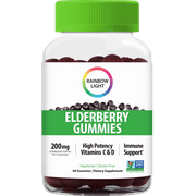 Rainbow Light Vitamins C and D Dietary Supplement Gummies, Elderberry, 200 mg, 60 Count
