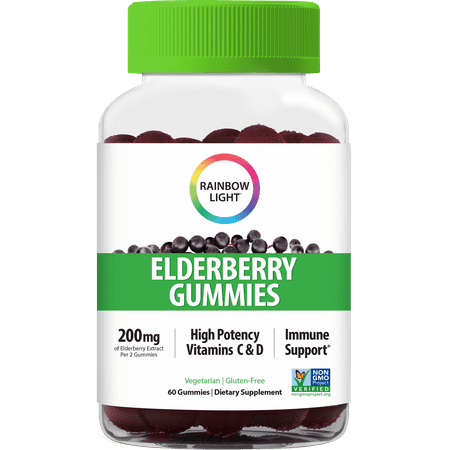 Rainbow Light Vitamins C and D Dietary Supplement Gummies, Elderberry, 200 mg, 60 Count