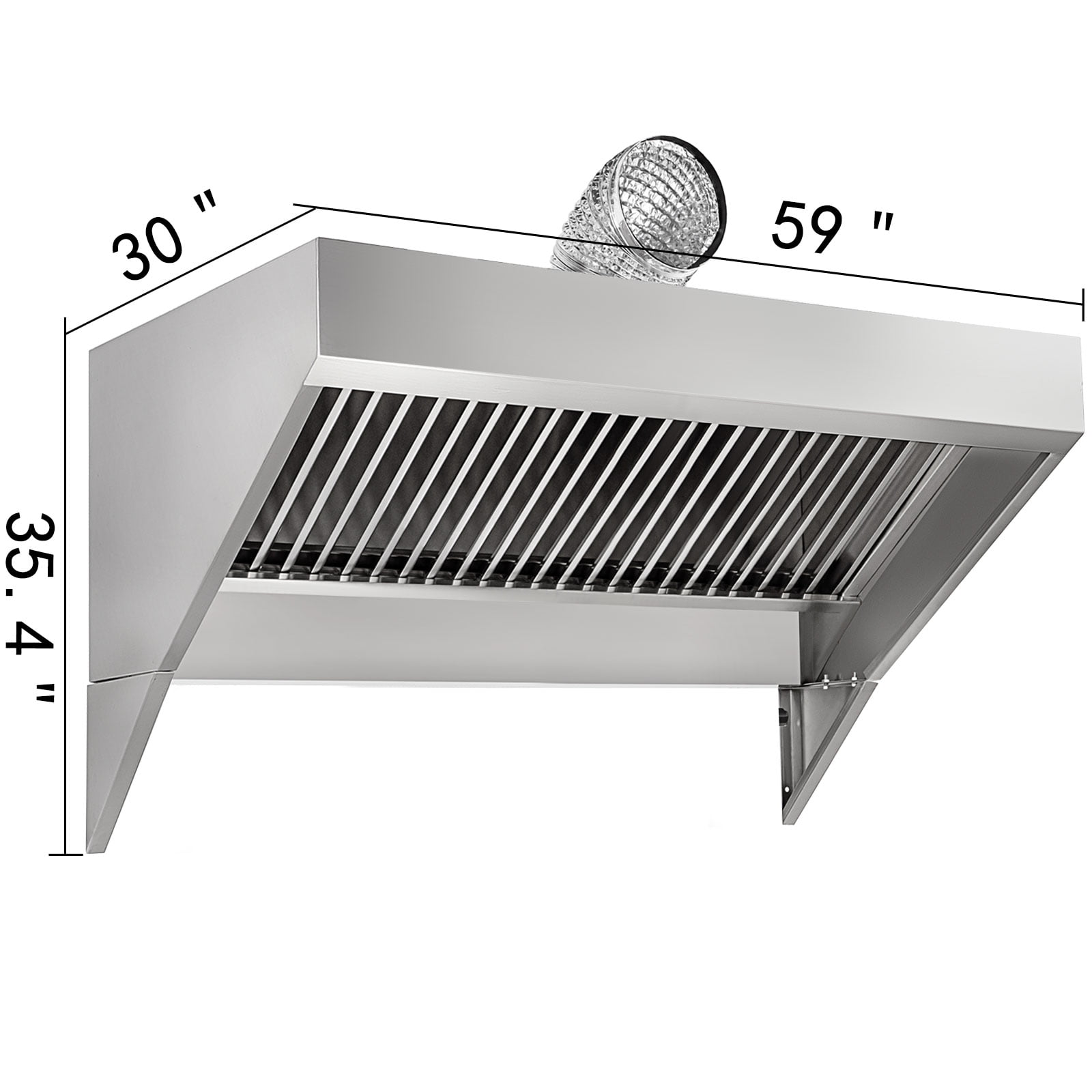 VEVOR Commercial Exhaust Hood, 6ft Food Truck Hood Exhaust, 201 Stainless Steel Concession Trailer Hood with 3 Detachable U-sha