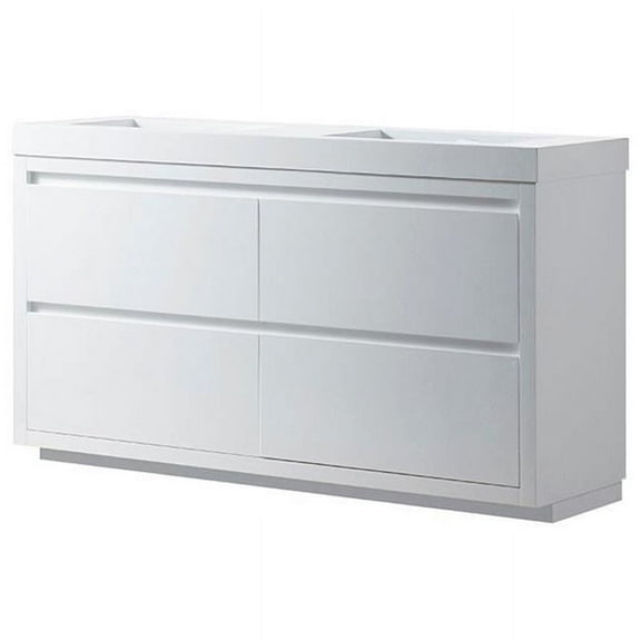 Vanity Art 60" Floor Standing Wall Mount Double Sink Bathroom Vanity Set White Stone Top