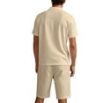 thumbnail image 4 of Ohufall Summer Beach Shirt Short Sets for Men 2 Piece Outfits Casual Solid Cotton Linen Lapel Tee Tops and Shorts Mens Plus Size Tracksuit Sets, 4 of 8