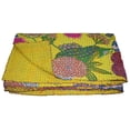 thumbnail image 2 of Indian Vintage Kantha Quilt Yellow Fruit Print Cotton Kantha Throw Kantha Blanket Handmade Quilt Double Size Kantha Bedspread, 2 of 5