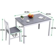 Soges 5 Pieces Dining Table Set, Pine Wood Kitchen Dining Table with 4 Chairs, Wood Rectangular kitchen table and chairs for 4, Small Dining Set for Bar Dining Room Breakfast Nook, White and Gray