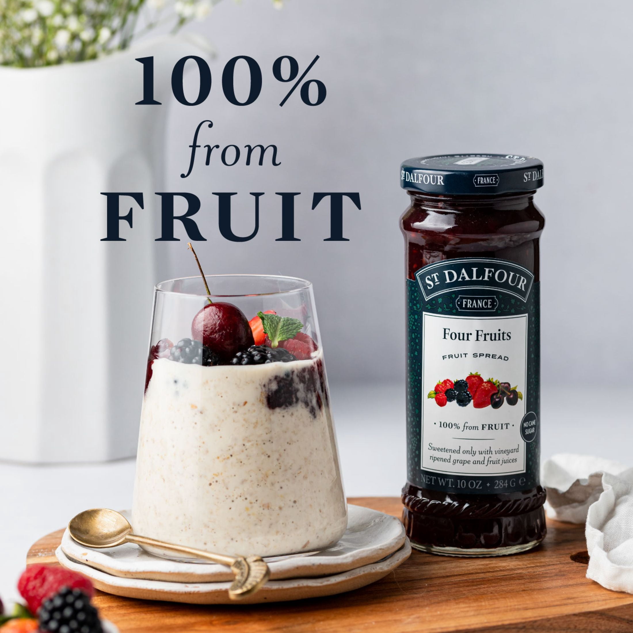 (2 pack) St Dalfour Four Fruits Spread, 100% from Fruit, Vegan & Gluten Free, 10 oz Jar