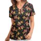 thumbnail image 1 of Blusa de manga corta con cuello en V para mujer, uniforme con bolsillos estampados de Navidad Pompotops hkajfhjk457708, 1 of 3