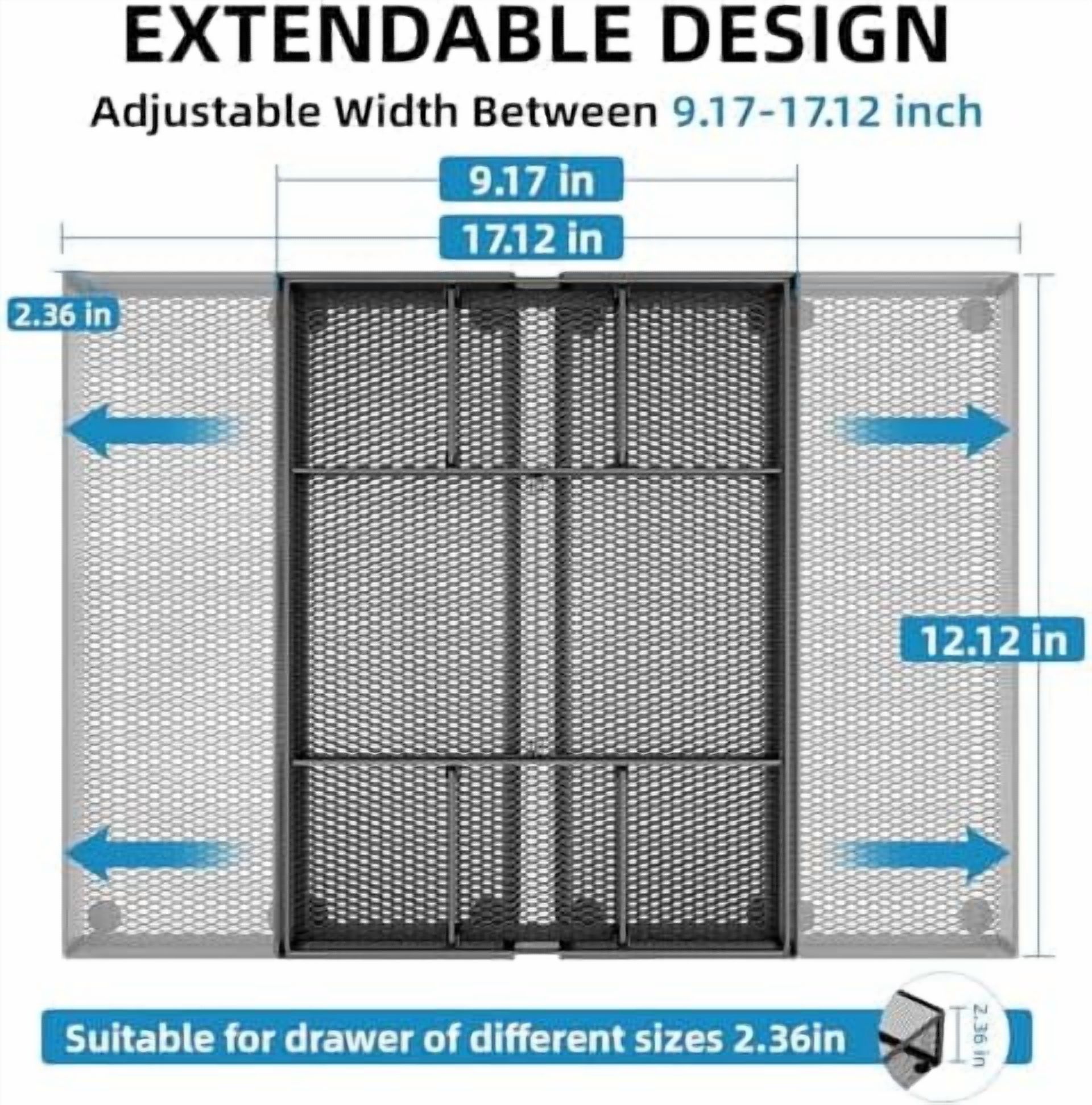 Expandable Desk Drawer Organizer, Mesh Drawer Organizer Tray with 10 Adjustable Compartments, Desk Organizers and Accessories, 5 Dividers Drawer for Office Supplies, Makeup & Vanity (Black)