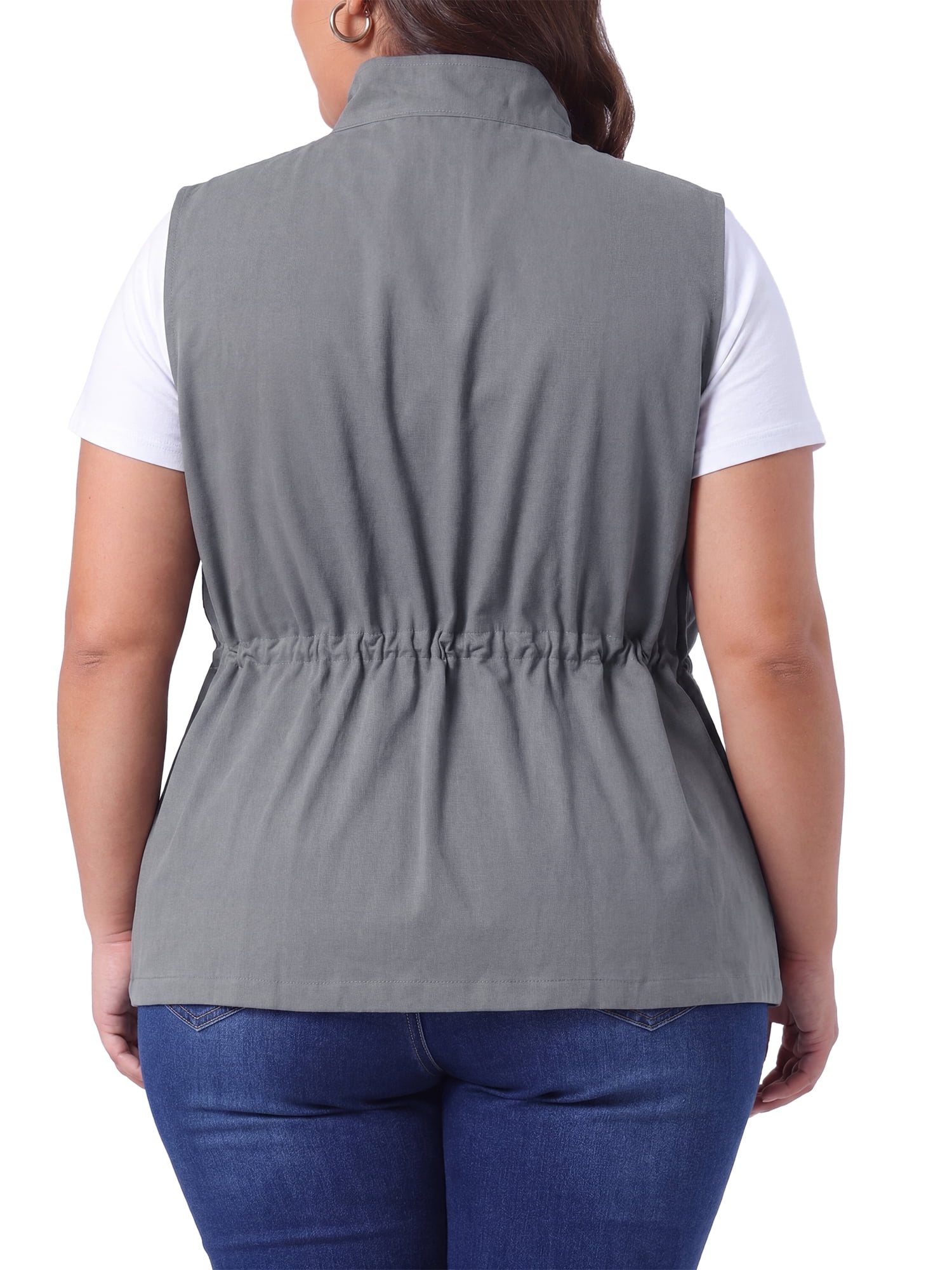 DARING DIVA Women's Plus Size Lightweight Sleeveless Anorak Cargo Vest 4X Gray Blue