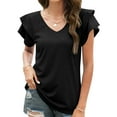 thumbnail image 5 of ZXSXSY Women's V Neck Double-Layer Ruffle Sleeve Solid Color Top, 5 of 7