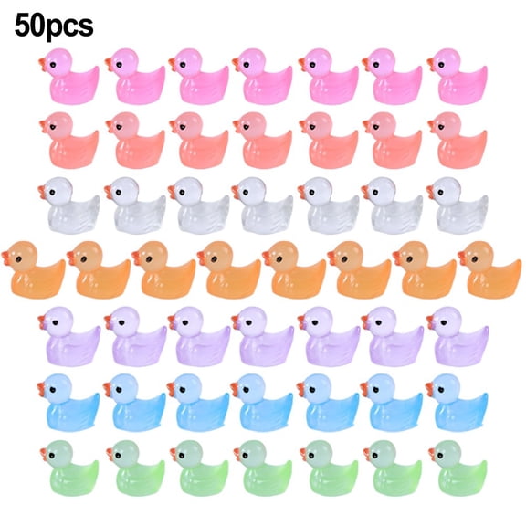50 Pcs Mini Resin Ducks Luminous Tiny Ducks Miniature Duck Glow in The Dark Ornament for Dollhouse Garden Decoration DIY Craft Micro Landscape Aquarium Party Decor