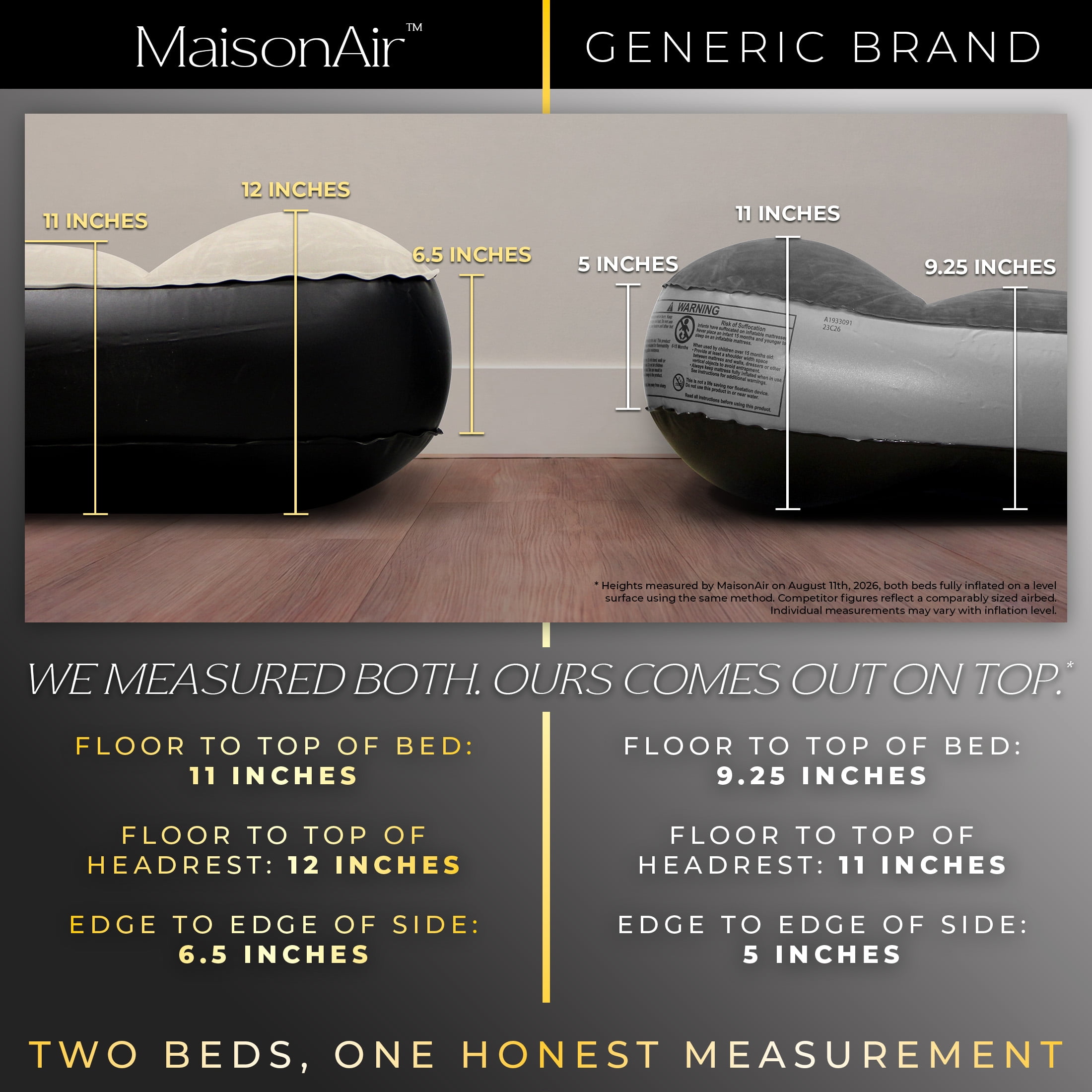 MaisonAir 12in Queen Airbed Premium Air Mattress with Coil Beam Support and Built in Pillow with Rechargeable Pump