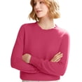 thumbnail image 5 of WTOBBY Women's Casual Lace Round Neck Base Layer Sweater, Knitted Long Sleeve Solid Color Top with Decorative Lace, Elegant and Comfortable Wear,Hot Pink S, 5 of 5