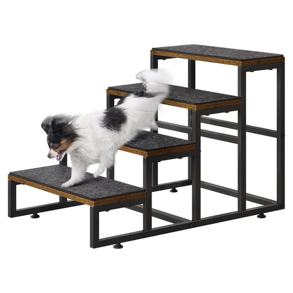 4-Tier Pet Stairs for Dogs and Cats Iron Frame with Wood-Look Steps Non-Slip Pet Ramp for Bed Couch Bathroom