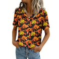 thumbnail image 2 of Halloween Shirts for Women V Neck Collared Ghost Pumpkin Print Halloween Tshirts Plus Size Halloween Blouse Tees, 2 of 3