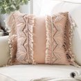 thumbnail image 7 of Phantoscope 100% Cotton Handmade Crochet Woven Boho with Tassels Series Half Covered Throw Pillow, 18" x 18", Pink, 1 Pack, 7 of 7