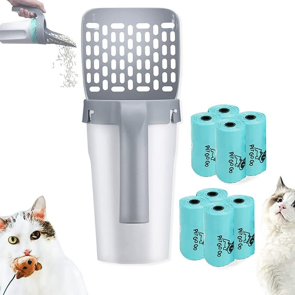 ShenMo Cat Litter Sifter Scoop Built-in Detachable Deep Shovel Holder with Poop Sifter and Waste Container, Cat Litter Scoop
