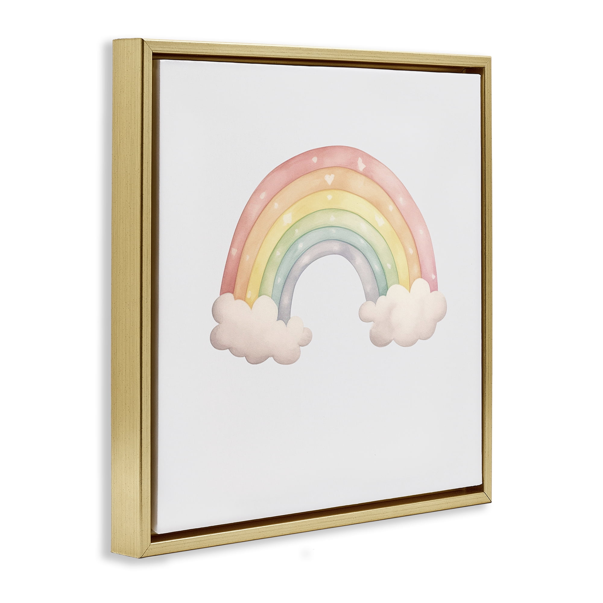 Stupell Industries Dreamy Pastel Rainbow with Clouds Gold Framed Floater Canvas Wall Art, design by Karen Smith