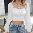 thumbnail image 2 of hotojiny Womens Going Out Tops Trendy Long Sleeve Cropped Shirts Summer Spring Fashion Clothes Casual Square Neck Slim Tops, 2 of 7