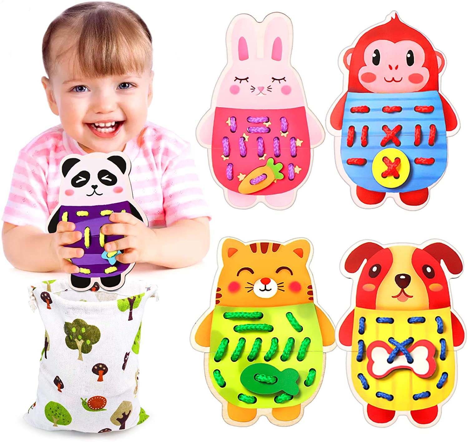 Creative Fruit Children Lacing Threading Kids Infant Puzzle Wood Wooden Toy Gift 