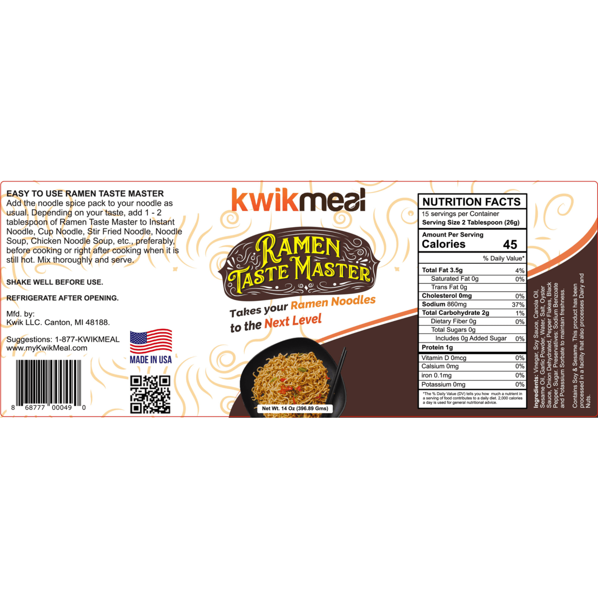 KWIKMEAL RAMAN TASTE MASTER - THE UNIQUE TASTE BOOSTER THAT WILL TAKE YOUR RAMEN OR INSTANT NOODLE TO THE NEXT LEVEL. JUST ADD 1-2 TABLESPOON BEFORE COOKING AND TASTE THE DIFFERENCE - 2 PACK.