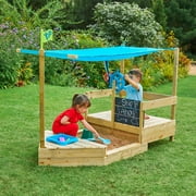 TP Toys Ahoy Ship Wooden Sandbox Cover Play Boat with Sunshade Sail, Hidden Sandpit, Splash Bowl, Storage Compartment & Pirate Play Features for Kids Ages 2+