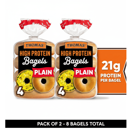 2 x Thomas High Protein Plain Bagels 4 Count 21g Protein 2 x Thomas High Protein Plain Bagels 4 Count 21g Protein
