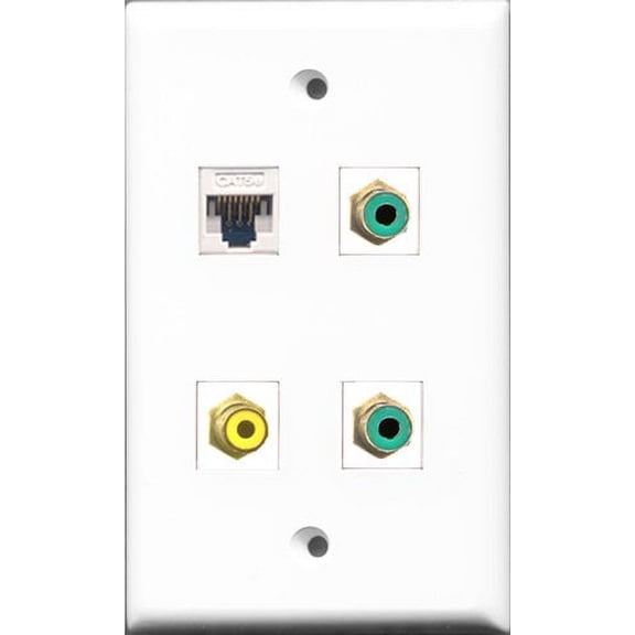 RiteAV 1 Port RCA Yellow 2 Port RCA Green and 1 Port Cat5e Ethernet White Wall Plate