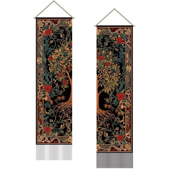 Folk Pattern Tapestry Life Of Tree Wall Art Decor Tapestry Vintage Wall Blanket 2 Tapestries Long Tapestry Wall Hanging with Tassel for Living Room Bedroom Dorm Decor Wall Decor Gifts diy