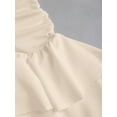 thumbnail image 4 of Black Knit & Woven Patchwork V-Neck Ruffle Backless Mini Dress, Ruched Waist, Elegant Vacation Casual Wear, 4 of 10