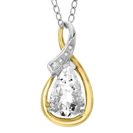 Duet 1 1/2 ct White Topaz Pendant Necklace with Diamonds in Sterling Silver & 10kt Gold