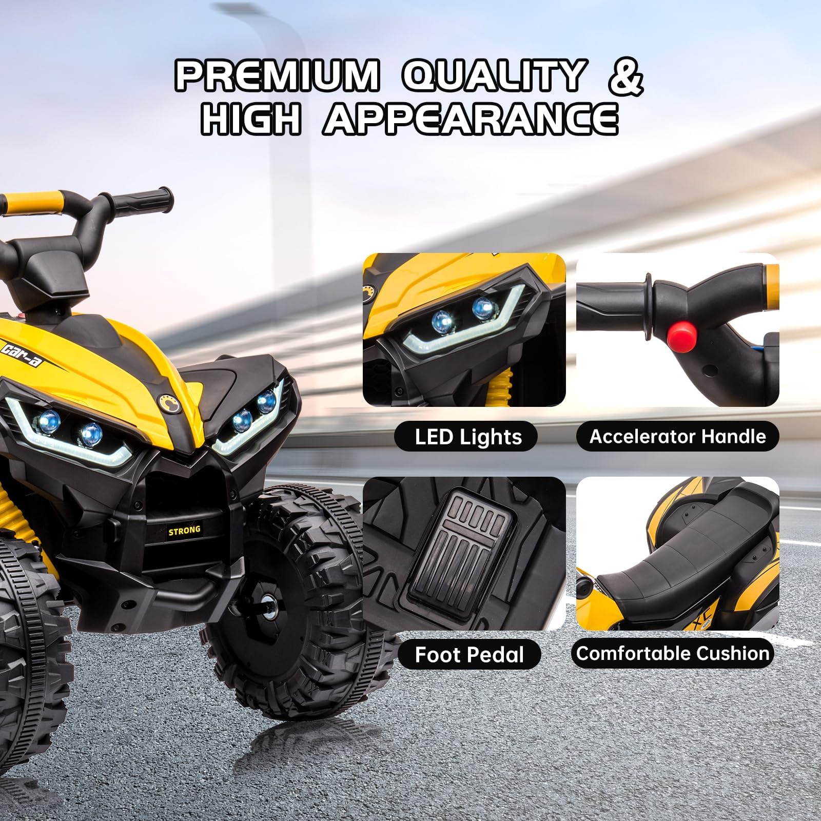 Accreate Battery Powered 12V Kids Electric ATV, Dual Motor 4-Wheeler with Parent Remote, Music Dashboard, 1.9–3.1 MPH, 7AH, Shock Absorber, Front Lights, for Children Ages 3–8, 40–60 Min Run Time