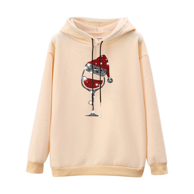 Gibobby Mujeres S Sudaderas con capucha Sudadera con capucha de manga larga con estampado de color sólido informal para mujer de Navidad (Beige, M)