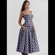 thumbnail image 4 of Vestido Elegante con Corsé para Mujer, Vestido Midi con Tirantes, Escote Bajo, Plisado y Fluido, Vestido de Fiesta con Bustier. Cuadros Azules S, 4 of 7