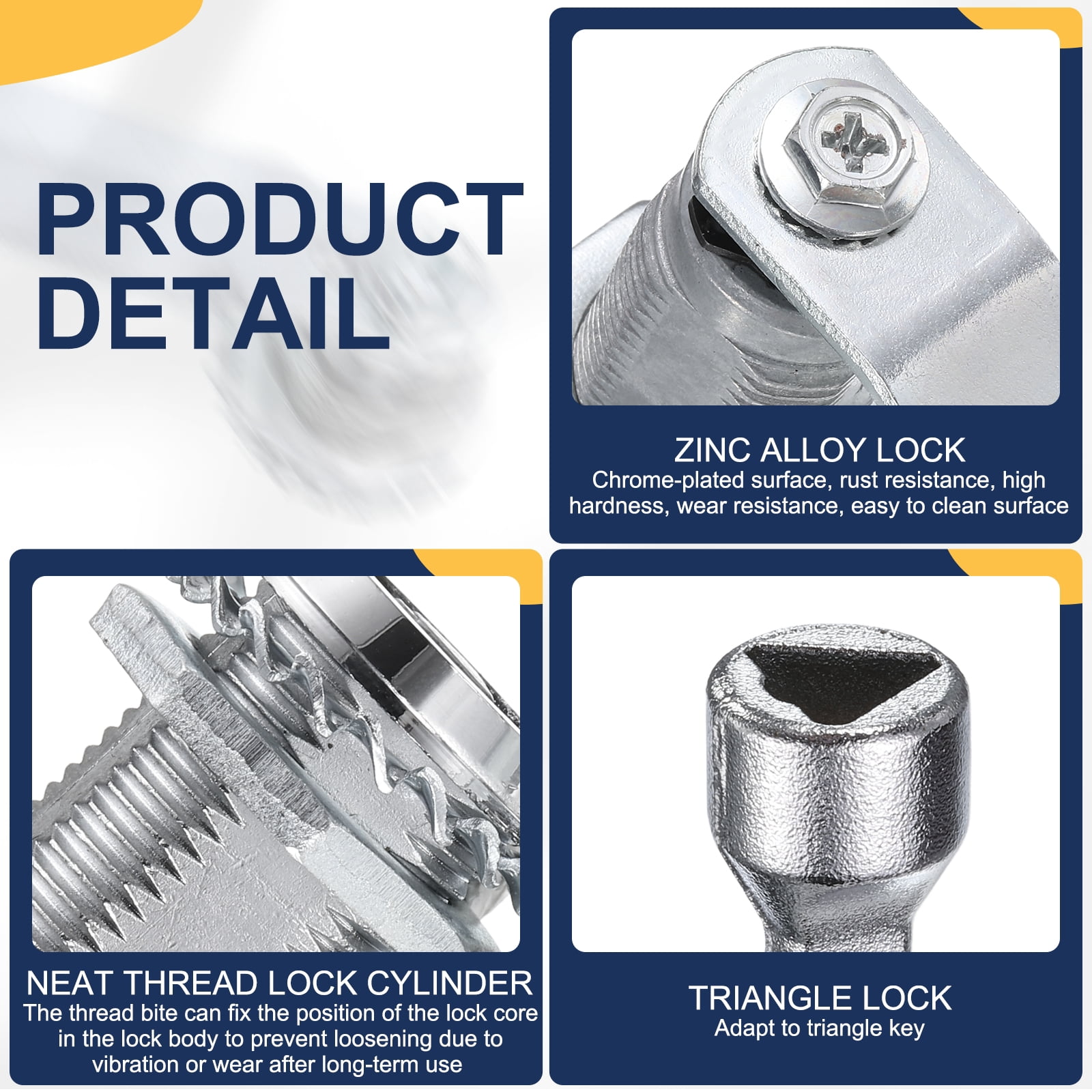 Tubular Cam Lock 7/8" Cylinder Length Zinc Alloy Cabinet Lock with Key White 4 Pack
