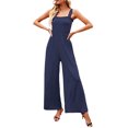 thumbnail image 3 of KOMOO Womens Casual Sleeveless Loose Jumpsuits Square Collar Smocked Rompers Pockets Wide Leg Jumpsuit, 3 of 5