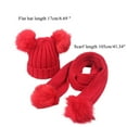 thumbnail image 5 of Toddler Kids Winter Warm Ribbed Knit Beanie Hat with Long Scarf Set Solid Color Cute Double Pom Pom Ear Cuffed Skull Cap, 5 of 10