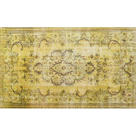 Ahgly Company Indoor Rectangle Traditional Chrome Gold Yellow Persian Area Rugs, 5' x 8'