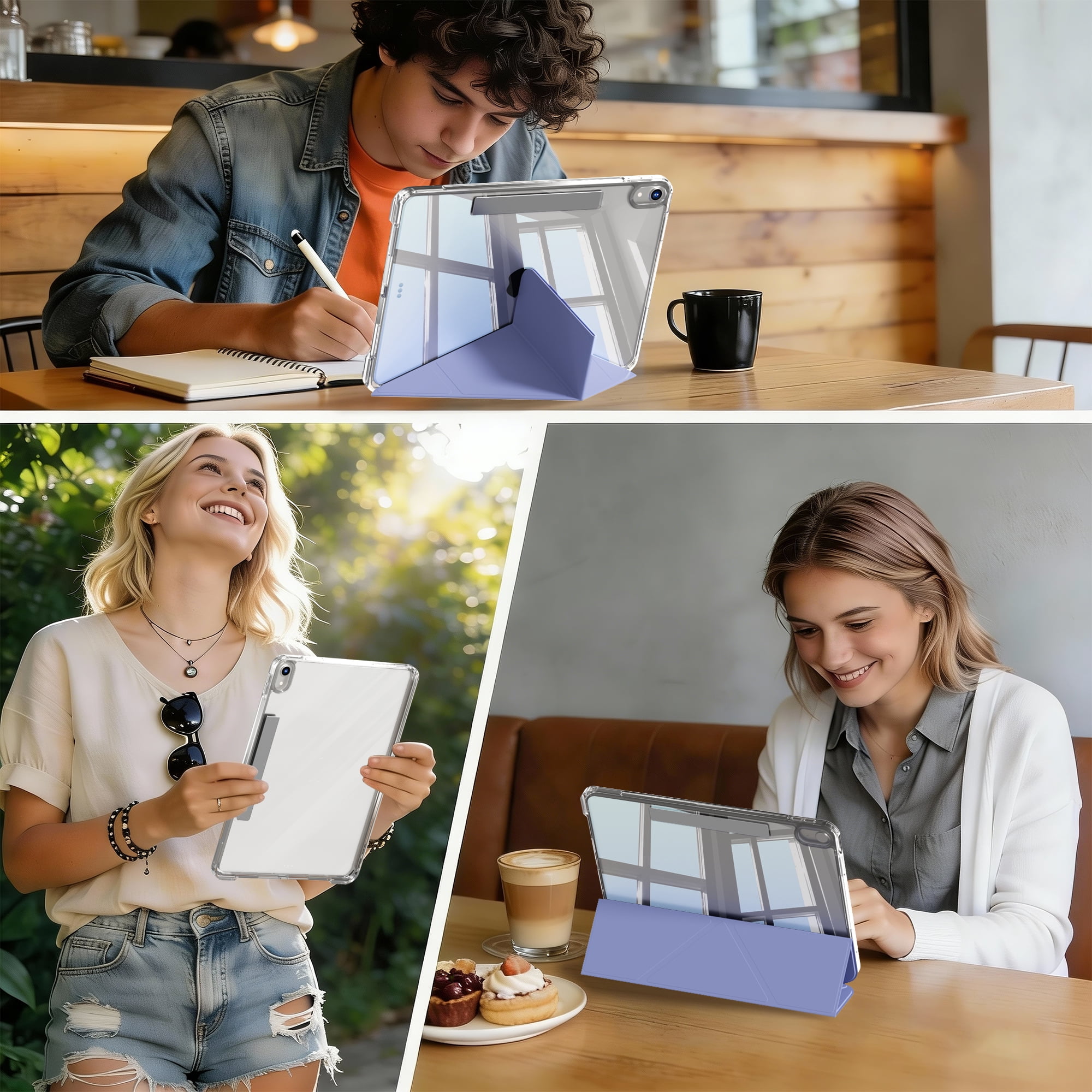 KVTVOU Case for iPad A16 11th Gen 11-inch 2025/10th Generation 10.9" 2022 with Pencil Holder, Detachable 2 in 1 Sliding Removable Cover, Transparent PC Back&TPU Shockproof, Slim Trifold, Purple