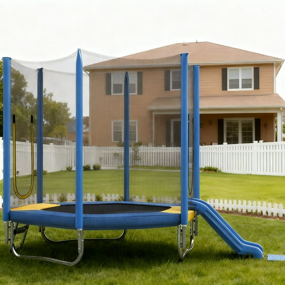 7FT Toddler Trampoline for Kids, SHINPT Outdoor/Indoor Trampoline with Slide and Ladder, Recreational Trampolinewith Safety Enclosure Net, Hexagon Trampoline for Kids 3 , Outside Toy for Backyard