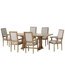 Noble House Neihart Wood 7-Piece Expandable Dining Set, Natural and Light Gray