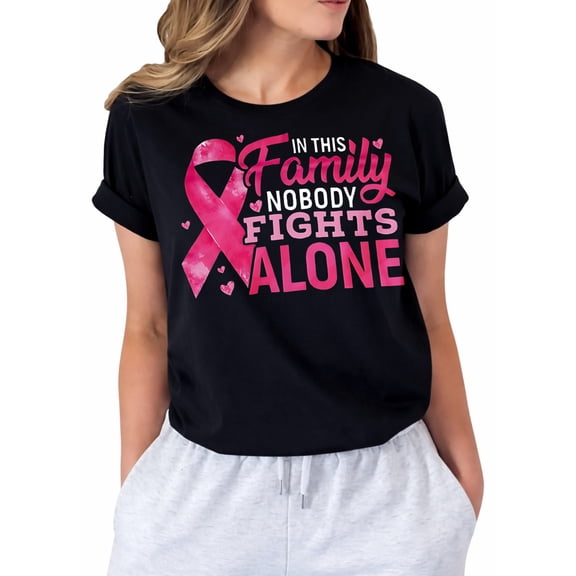Breast Cancer Awareness Shirt Women: in This Family No One Fights Alone Shirt Breast Cancer Gifts