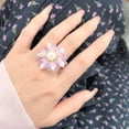 thumbnail image 2 of Cute Shell Pearl Flower Statement Ring for Women Gold Plated Dainty Petal Leaf Floral Wedding Promise Expandable Adjustable Open Wrap Finger Rings Comfort Fit Holiday Jewelry, 2 of 10