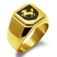 thumbnail image 1 of Stainless Steel Horse Battle Coat of Arms Shield Engraved Square Flat Top Biker Style Polished Signet Ring, 1 of 1