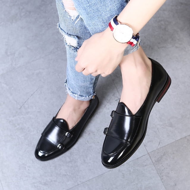 Nuevos zapatos de vestir de moda con correa de monje, zapatos de cuero para hombre, mocasines de estilo británico, zapatos planos casuales para fiesta y club (26 cm)